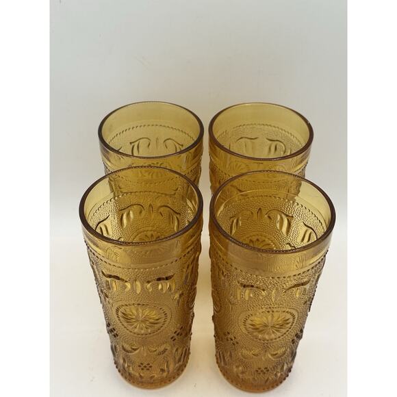 VTG MCM Brockway American Concord Amber Glasses 12 oz Tumbler Set of 4- 6.5” - Picture 2 of 6